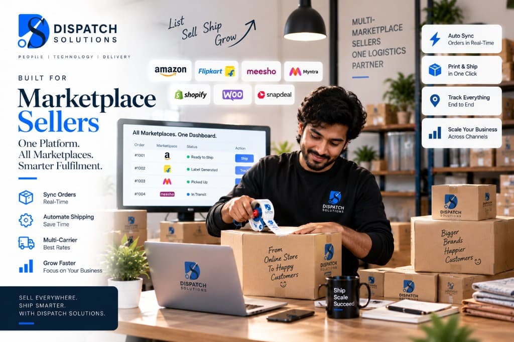 Marketplace seller syncing Amazon, Flipkart, Meesho, and Shopify orders from one desk