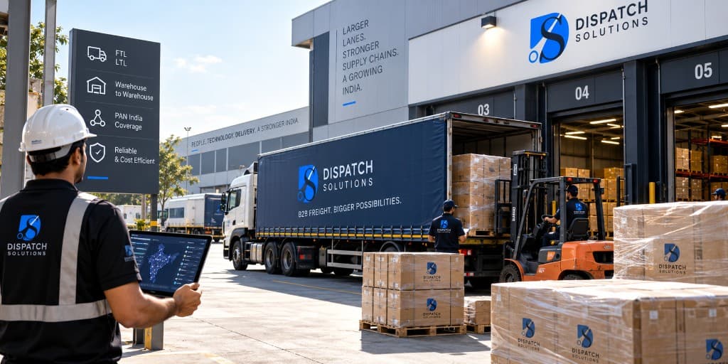 Dispatch Solutions B2B freight warehouse loading a branded LTL truck at the dock