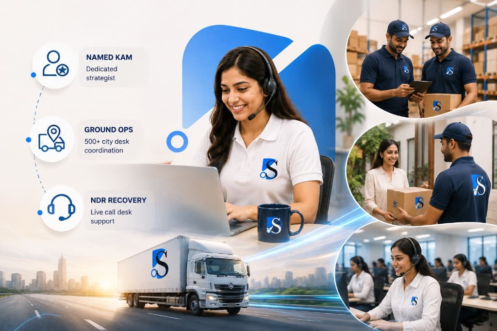 Human-led lanes — named KAM, ground ops across 500+ cities, and live NDR recovery desk