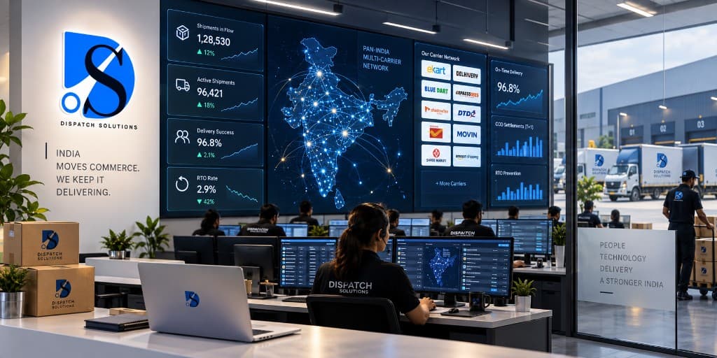 Dispatch Solutions pan-India control tower with live shipments, courier network, and COD settlement