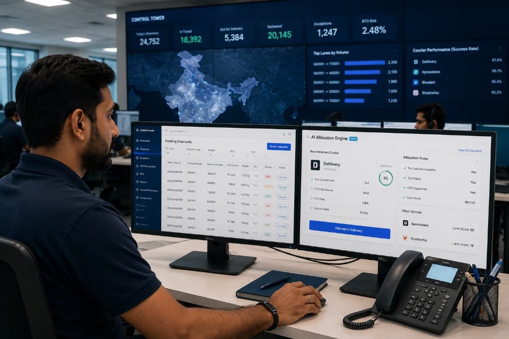 Dispatch Control Tower operator routing shipments with AI allocation engine